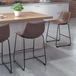 Bar Stools & Counter Height Stools-Kirkland's Home Faux Leather Sloped 2-Pc. Counter Stool Set Brown
