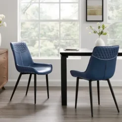Dining Chairs-Kirkland's Home Faux Leather Stitched Chairs, Set Of 2 Blue