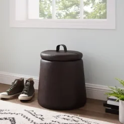 Benches & Ottomans-Kirkland's Home Faux Leather Top Handle Storage Ottoman Brown