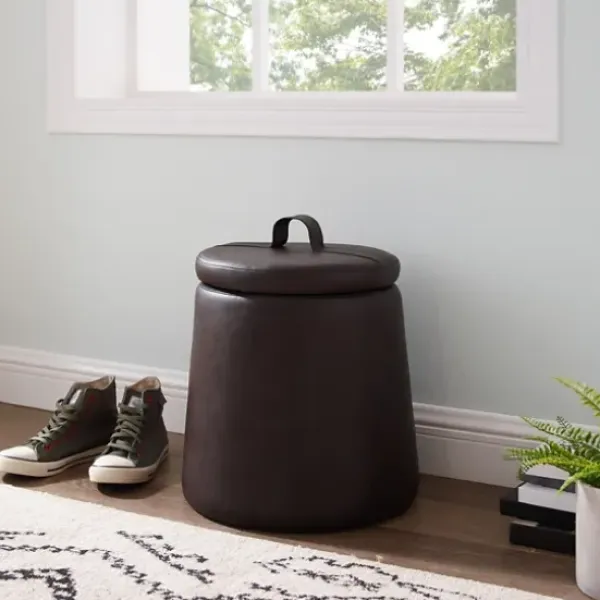 Benches & Ottomans-Kirkland's Home Faux Leather Top Handle Storage Ottoman Brown