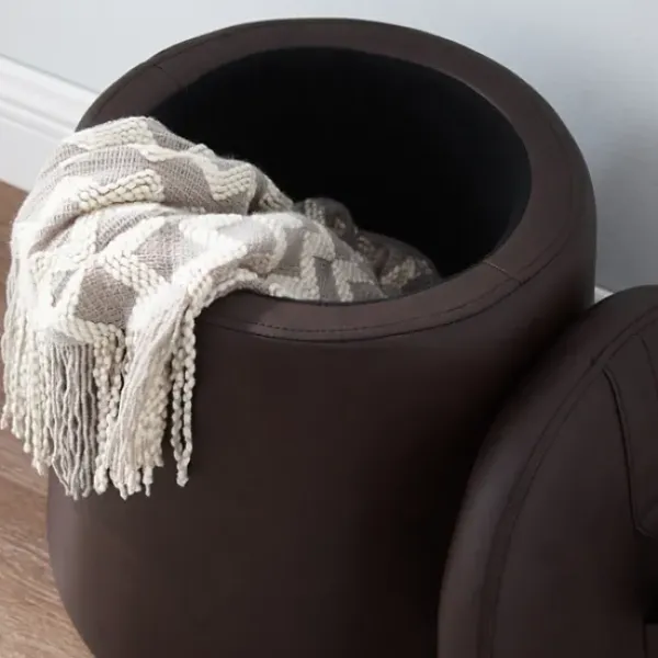 Benches & Ottomans-Kirkland's Home Faux Leather Top Handle Storage Ottoman Brown