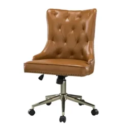 Office Furniture-Kirkland's Home Faux Leather Tufted Back Office Chair Brown