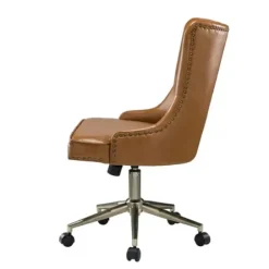 Office Furniture-Kirkland's Home Faux Leather Tufted Back Office Chair Brown