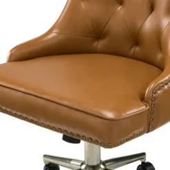 Office Furniture-Kirkland's Home Faux Leather Tufted Back Office Chair Brown