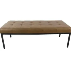 Benches & Ottomans-Kirkland's Home Faux Leather Tufted Button Bench Brown