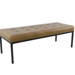 Benches & Ottomans-Kirkland's Home Faux Leather Tufted Button Bench Brown