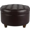Benches & Ottomans-Kirkland's Home Faux Leather Tufted Round Storage Ottoman Brown
