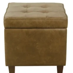 Benches & Ottomans-Kirkland's Home Faux Leather Tufted Storage Ottoman Brown