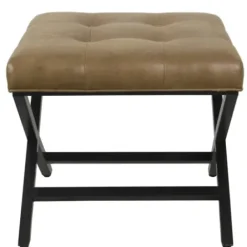 Benches & Ottomans-Kirkland's Home Faux Leather Tufted X-Frame Bench Brown