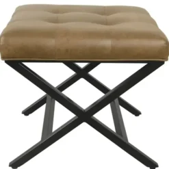 Benches & Ottomans-Kirkland's Home Faux Leather Tufted X-Frame Bench Brown