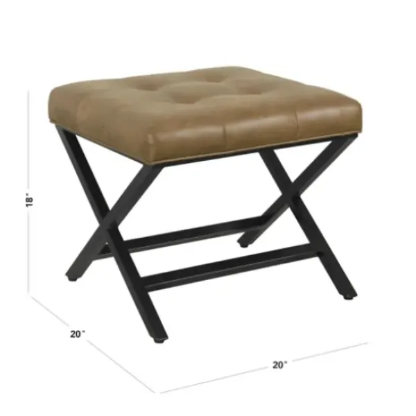 Benches & Ottomans-Kirkland's Home Faux Leather Tufted X-Frame Bench Brown