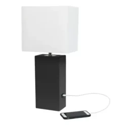 Table Lamps-Kirkland's Home Faux Leather Usb Table Lamp Black