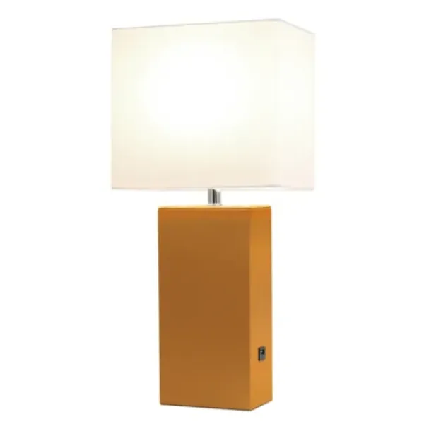 Table Lamps-Kirkland's Home Faux Leather Usb Table Lamp Tan