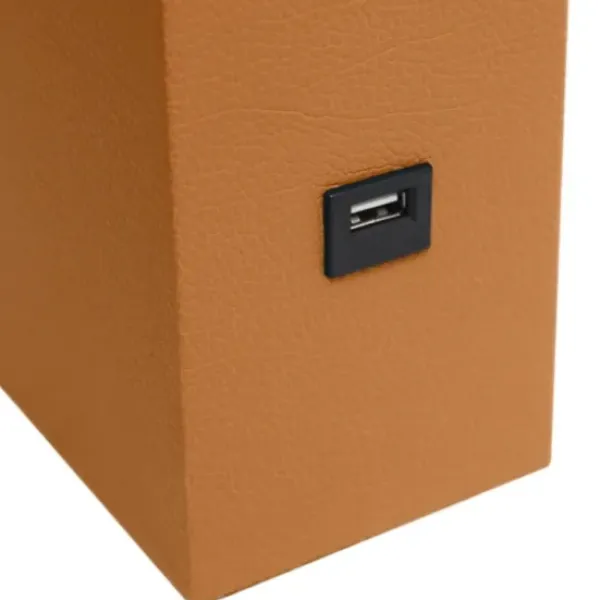 Table Lamps-Kirkland's Home Faux Leather Usb Table Lamp Tan