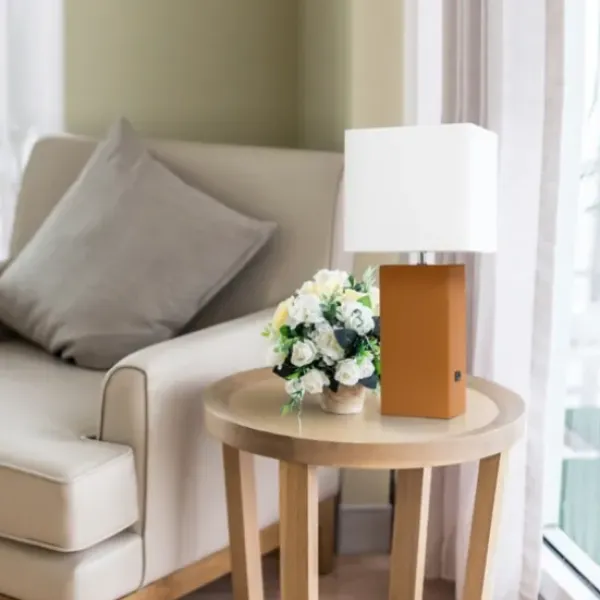 Table Lamps-Kirkland's Home Faux Leather Usb Table Lamp Tan