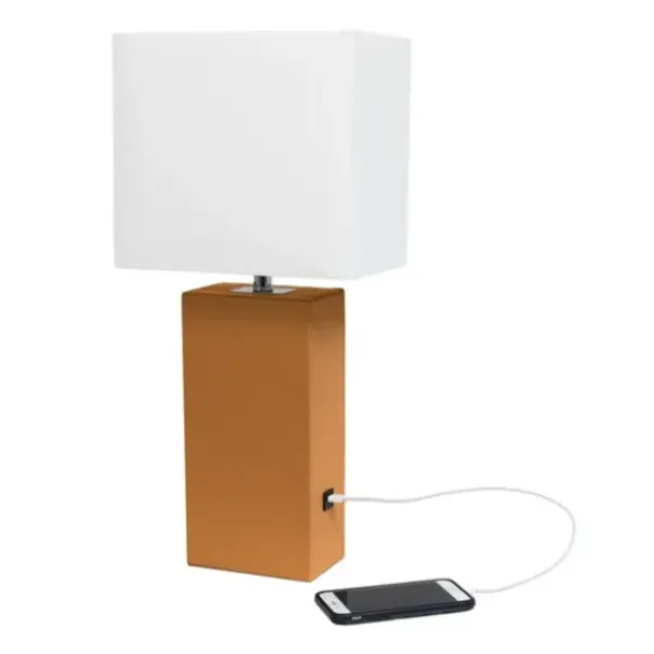 Table Lamps-Kirkland's Home Faux Leather Usb Table Lamp Tan