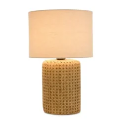 Table Lamps-Kirkland's Home Faux Woven Wood And Linen Table Lamp Tan
