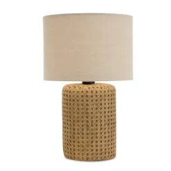 Table Lamps-Kirkland's Home Faux Woven Wood And Linen Table Lamp Tan