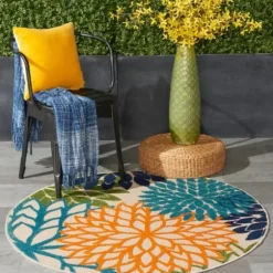 Outdoor Rugs-Kirkland's Home Fern Leaves Indoor/Outdoor Area Rug, 2X7 Blue