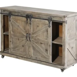 Cabinets & Sideboards-Kirkland's Home Fir Rolling Barn Door Cabinet With Casters Gray