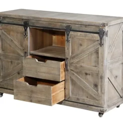 Cabinets & Sideboards-Kirkland's Home Fir Rolling Barn Door Cabinet With Casters Gray