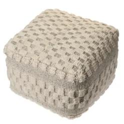 Pillows-Kirkland's Home Flatweave Tufted Checker Wool Pouf Ivory/Gray