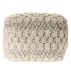 Pillows-Kirkland's Home Flatweave Tufted Checker Wool Pouf Ivory/Gray