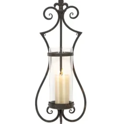 Sconces-Kirkland's Home Fleur Distressed Black Iron Sconce, 25 In.