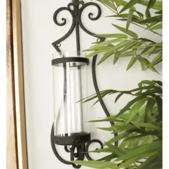 Sconces-Kirkland's Home Fleur Distressed Black Iron Sconce, 25 In.