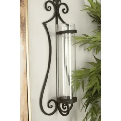 Sconces-Kirkland's Home Fleur Distressed Black Iron Sconce, 31 In.
