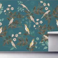 Wall Murals & Wall Decals-Kirkland's Home Floral Birds Peel And Stick Wall Mural Blue/Yellow