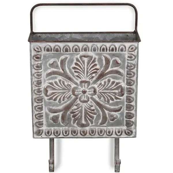 Wall Storage-Kirkland's Home Floral Embossed Metal Wall Pocket