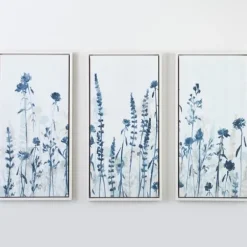 Canvas Art-Kirkland's Home Floral Framed Canvas Art Prints, Set Of 3 Blue