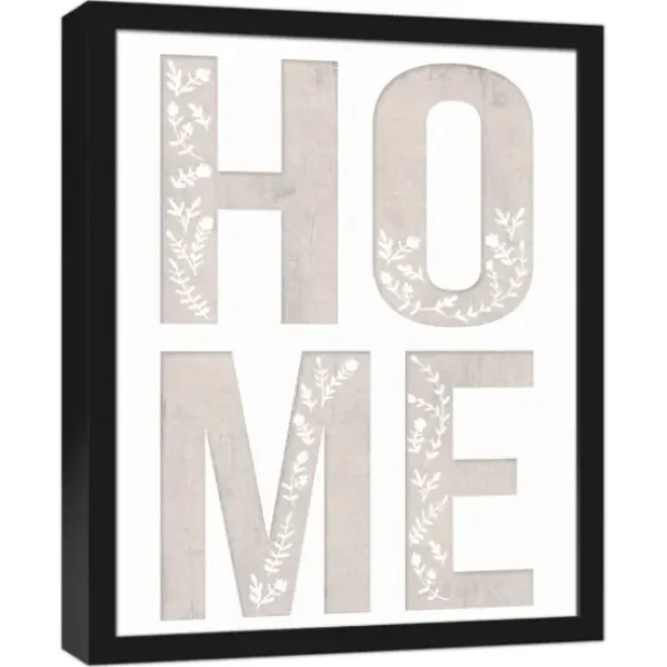 Wall Quotes & Signs-Kirkland's Home Floral Home Black Framed Canvas Art Print Black/White/Gray
