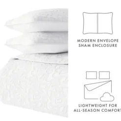 Quilts-Kirkland's Home Floral Stitch 3-Pc. King Quilt Set White