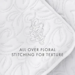 Quilts-Kirkland's Home Floral Stitch 3-Pc. King Quilt Set White