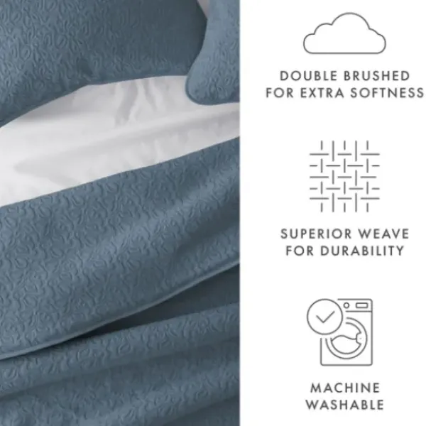 Quilts-Kirkland's Home Floral Stitch 3-Pc. King Quilt Set Blue