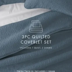 Quilts-Kirkland's Home Floral Stitch 3-Pc. King Quilt Set Blue