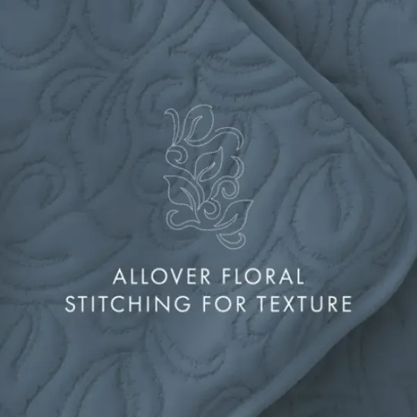 Quilts-Kirkland's Home Floral Stitch 3-Pc. King Quilt Set Blue