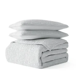 Quilts-Kirkland's Home Floral Stitch 3-Pc. King Quilt Set Gray