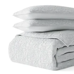 Quilts-Kirkland's Home Floral Stitch 3-Pc. King Quilt Set Gray