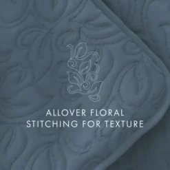 Quilts-Kirkland's Home Floral Stitch 3-Pc. Queen Quilt Set Blue