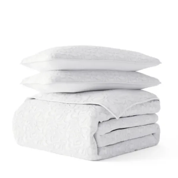 Quilts-Kirkland's Home Floral Stitch 3-Pc. Queen Quilt Set White