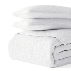 Quilts-Kirkland's Home Floral Stitch 3-Pc. Queen Quilt Set White