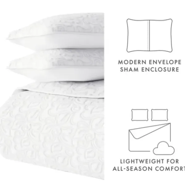 Quilts-Kirkland's Home Floral Stitch 3-Pc. Queen Quilt Set White