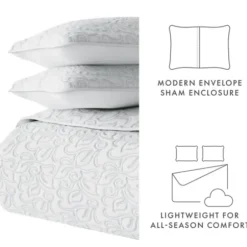 Quilts-Kirkland's Home Floral Stitch 3-Pc. Queen Quilt Set Gray