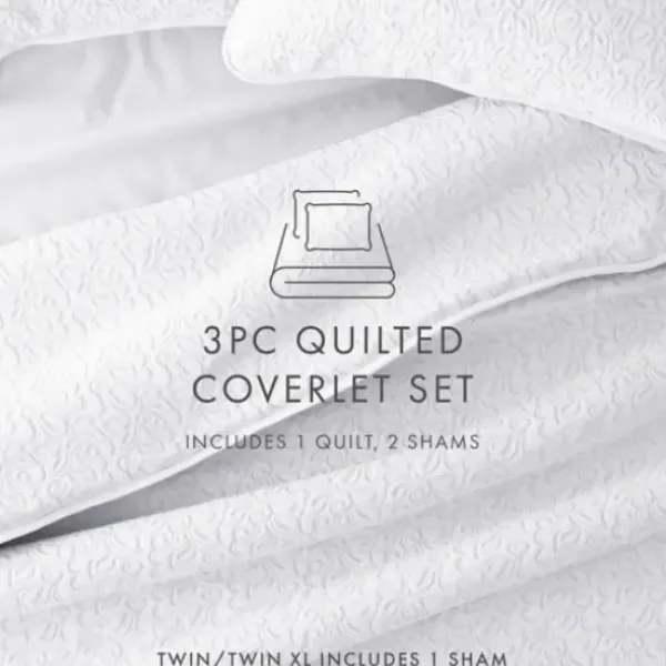 Quilts-Kirkland's Home Floral Stitch 2-Pc. Twin Quilt Set White