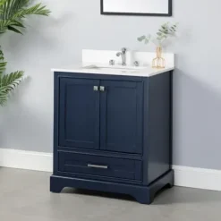 Bathroom Furniture-Kirkland's Home Florence Navy Wood Backsplash Sink Vanity Blue