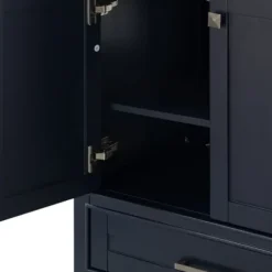 Bathroom Furniture-Kirkland's Home Florence Navy Wood Backsplash Sink Vanity Blue