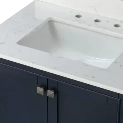 Bathroom Furniture-Kirkland's Home Florence Navy Wood Backsplash Sink Vanity Blue